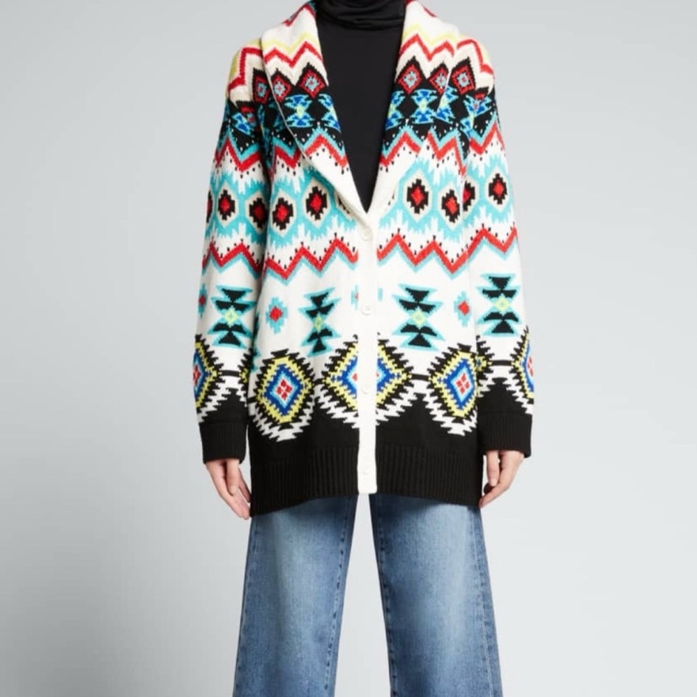 ALICE + OLIVIA
Jenn Fair Isle Shawl-Collar Wool Blend Cardigan Sweater